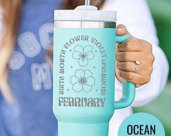 Custom Birth Flower Engraved Tumbler: Stainless Steel Travel Mug