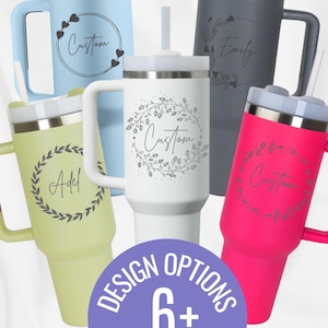 Custom Gifts Personalized  Stainless Steel Tumbler with Floral Design & Name Custom Engraved Gifts Vacation Tumbler Holiday Travel Mug