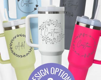 Personalized Floral Tumbler: Custom Engraved Stainless Steel Travel Mug