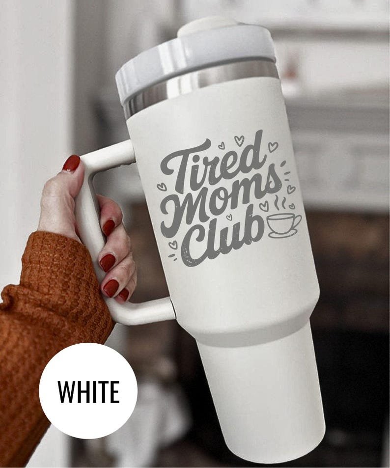 Tired Moms Club Laser Printing 40oz Stainless Steel Tumbler, Tired Mom Coffee Tumbler, Trendy Mother's Day Gifts, Laser Tumbler Mama Gifts