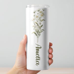 April Birth Flower Cup, Daisy Personalized Tumbler, Custom Spring Birthday Gift, Bride And Bridesmaid Floral Drinkware, April Name Present