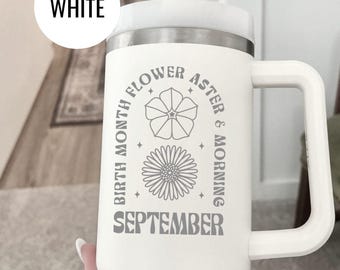 Custom Birth Flower Engraved Tumbler: Stainless Steel Travel Mug