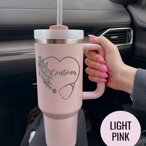 Custom 40oz Engraved Nurse Stanley Tumbler with Floral Stethoscope + Name, Gift For Nurse, Cup for RN, Medical School Gift, Nurse Week Gift