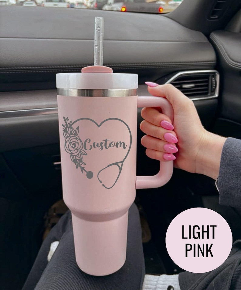 Custom 40oz Engraved Nurse Stanley Tumbler with Floral Stethoscope + Name, Gift For Nurse, Cup for RN, Medical School Gift, Nurse Week Gift