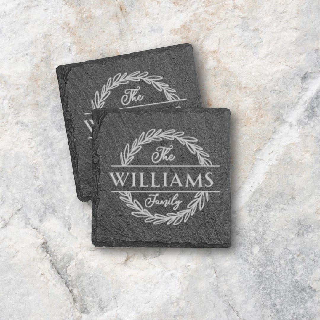 Personalized Slate Coasters: Engraved Family Name Stone Coaster Set - Etsy