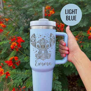 Custom Engraved Alien Floral Tumbler: Personalized Stitch Insulated Travel Mug Bild 3