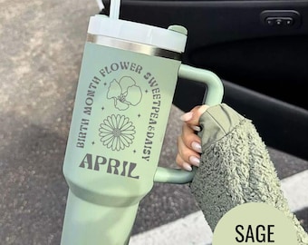 Custom Birth Flower Engraved Tumbler: Stainless Steel Travel Mug