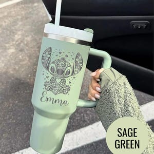 Custom Engraved Alien Floral Tumbler: Personalized Stitch Insulated Travel Mug Bild 5