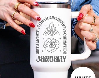 Custom Birth Flower Engraved Tumbler: Stainless Steel Travel Mug