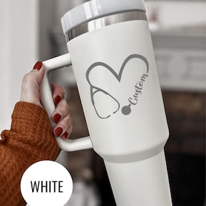 Custom 40oz Engraved Nurse Stanley Tumbler with Floral Stethoscope + Name, Gift For Nurse, Cup for RN, Medical School Gift, Nurse Week Gift