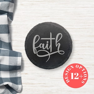 Christian Slate Coasters Engraved Scripture Gift Religious Home Decor Inspirational Drinkware Faith Based Blessing Set