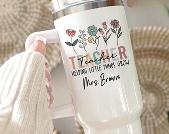Floral Teacher Tumbler: Personalized, Helping Little Minds Grow