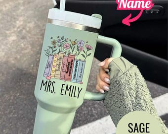 Custom Teacher Tumbler: Floral Book Stack UV Print, Personalized Gift