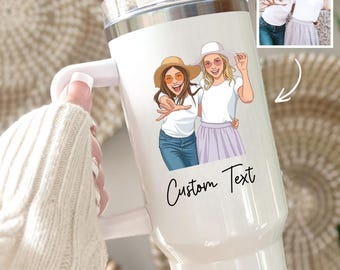Personalized Cartoon Tumbler: Custom Photo Illustration Drinkware