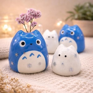 Totoro Friends Mini Vases – Winter Incense Holder and Cat Whisker Holder – Handmade Ceramic Effect Decoration
