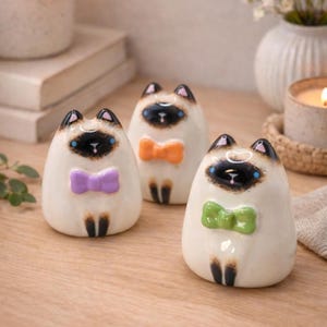 Mini vaso gatto siamese fatto a mano – Porta baffi di gatto e portaincenso – Decorazione da scrivania regalo amante dei gatti
