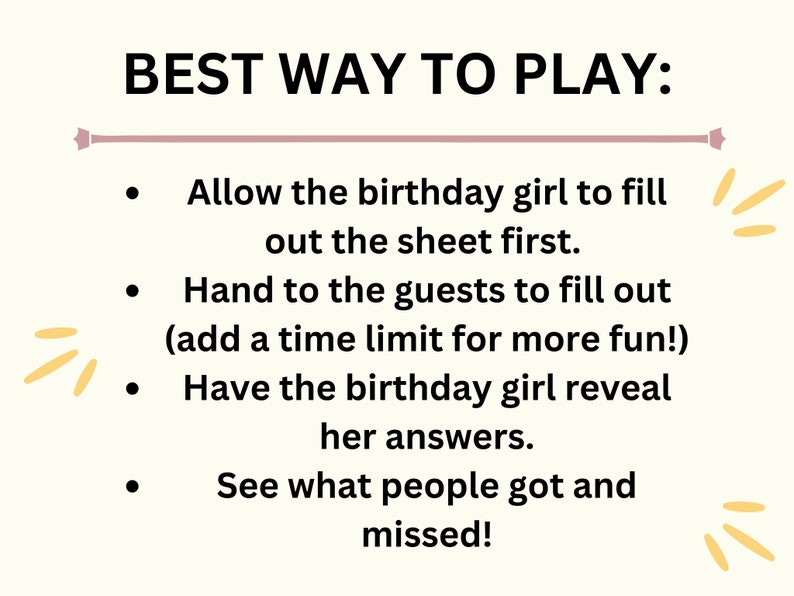 Birthday Party Game for Girls, Printable Birthday Game, Digital