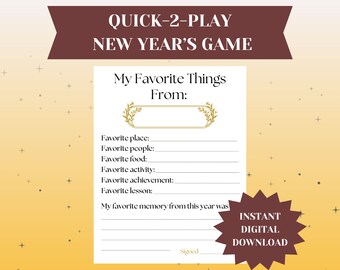 Quick New Year's Game, New Year's Eve Party, Digital Download, Printable Party Game, Family and Friend Fun