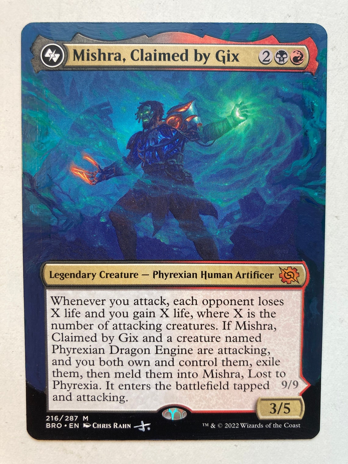 Painted Borderless Alter of Mishra, Claimed by Gix, and Phyrexian Dragon Engine, Which Meld Into