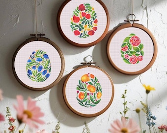 Bundle of 5 Easter cross stitch pattern, Easter ornament, Easter floral egg cross chart, Colorful Easter small easy mini cross stitch