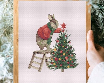 Christmas bunny cross stitch pattern, Christmas tree cross chart, Watercolor winter animals cross stitch, Holiday nativity cross chart