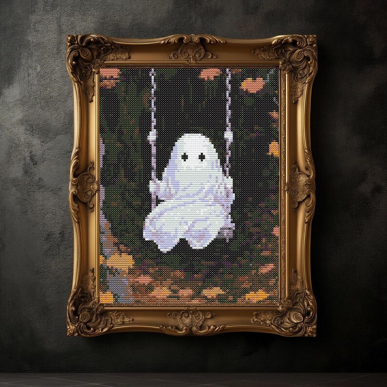 Halloween Cross Stitch Pattern, Cute Ghost Cross Chart, Spooky Creepy ...