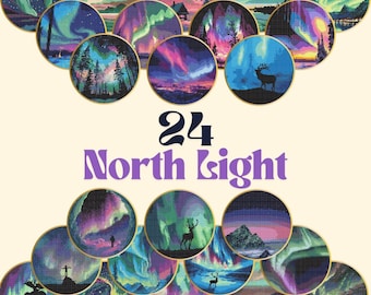 Northern Lights Cross Stitch Pattern, Aurora borealis cross stitch, Nature landscape cross chart, Starry Sky Mountains Forest cross stitch
