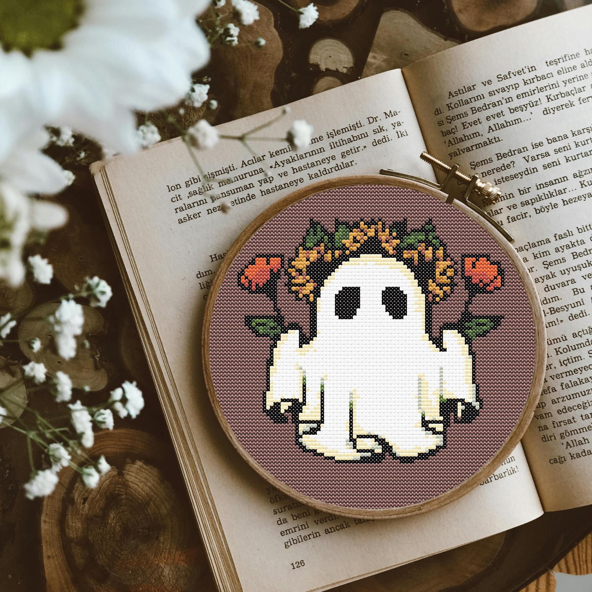 Halloween Mini Cross Stitch Pattern, Cute Funny Flower Ghost Cross ...