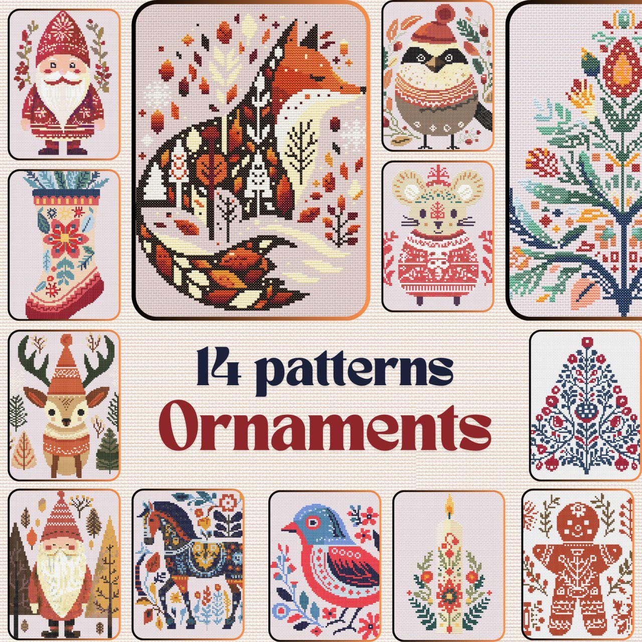 Set of 14 Christmas Ornament Cross Stitch Pattern, Christmas Tree ...