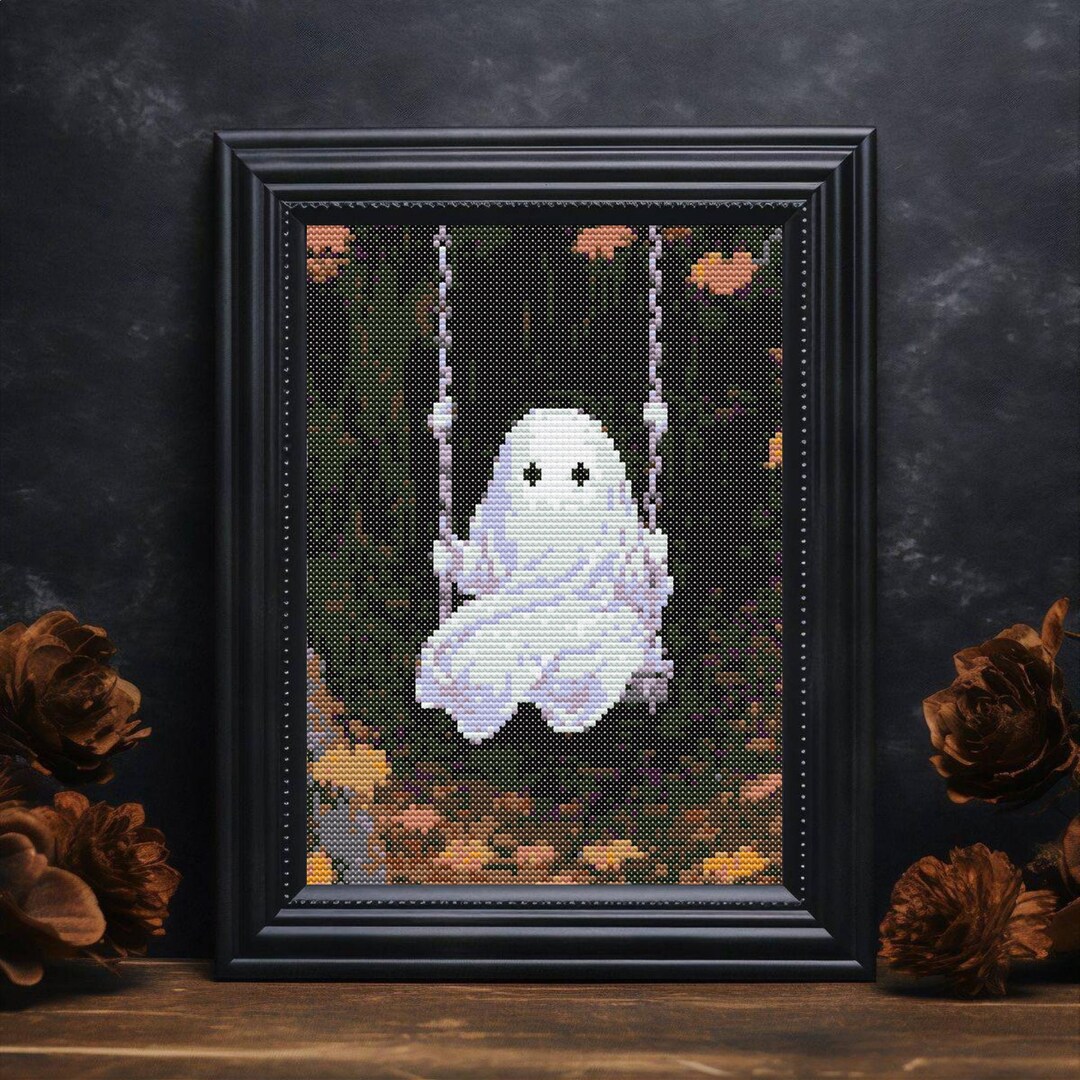 Halloween Cross Stitch Pattern, Cute Ghost Cross Chart, Spooky Creepy ...