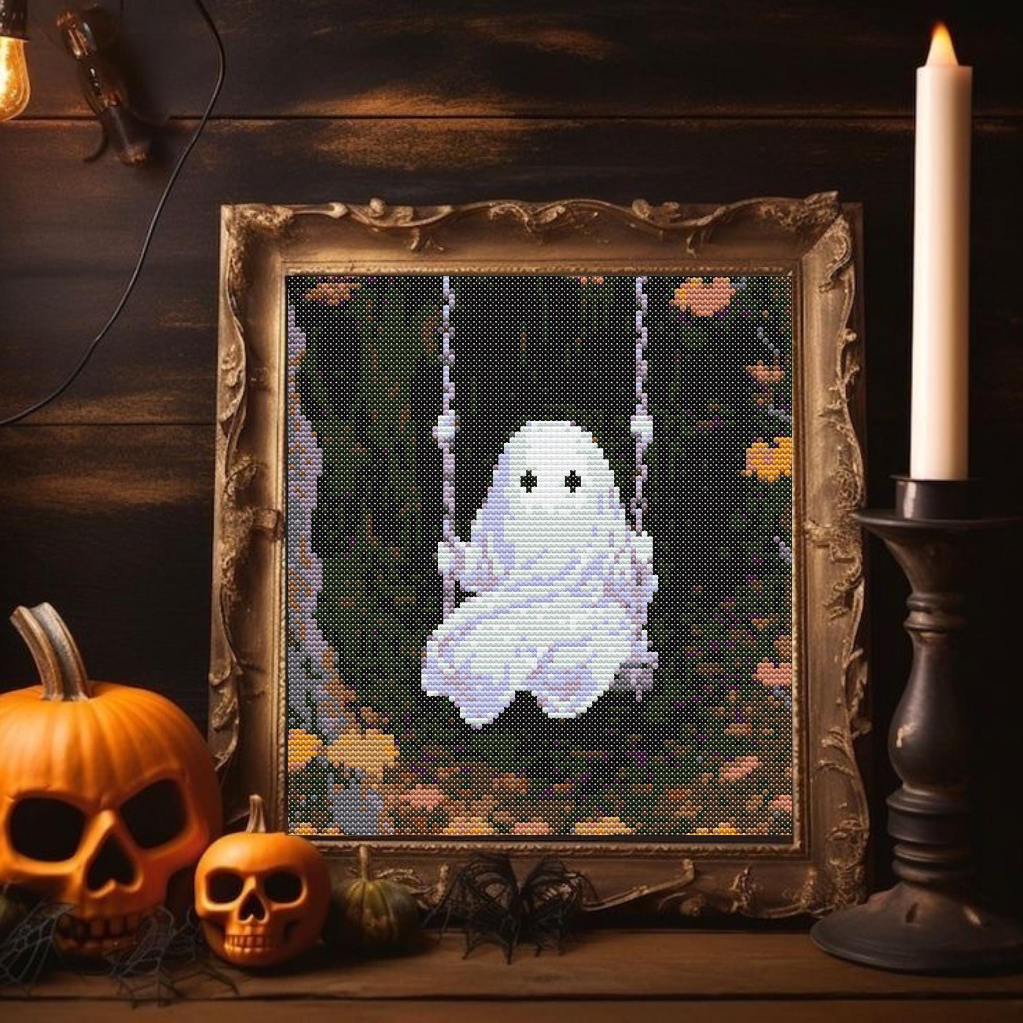 Halloween Cross Stitch Pattern, Cute Ghost Cross Chart, Spooky Creepy ...