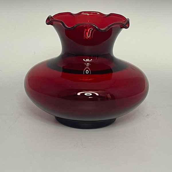 Vintage Ruby Red Imperial Glass small Flower Vase, Red Glass Vase with Ruffled Top, Vintage Red Glass 4" Vase Valentine