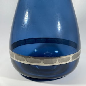 MCM Cobalt Blue Tear Drop Vase with Applied Silver Etched Design