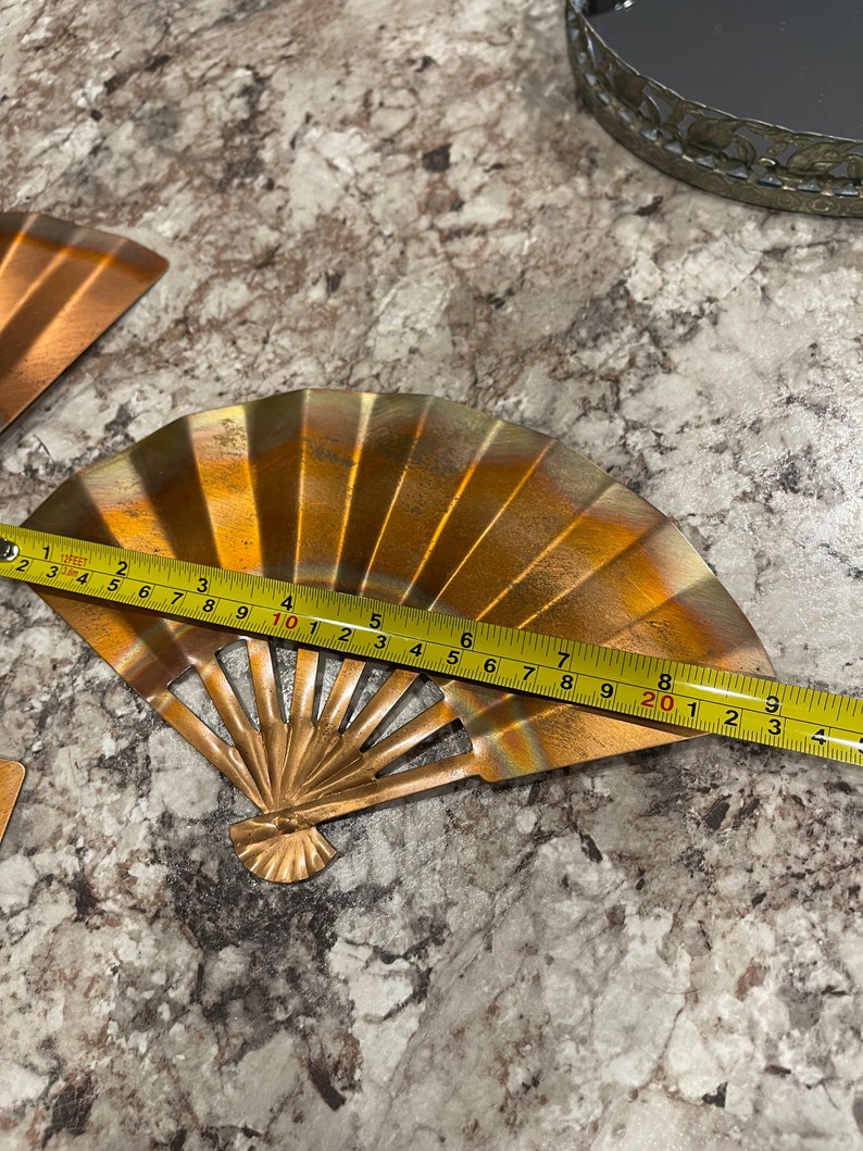 Vintage Homco 3 Vintage Metal Brass Wall Hanging Decor Pieces, Fans, 12