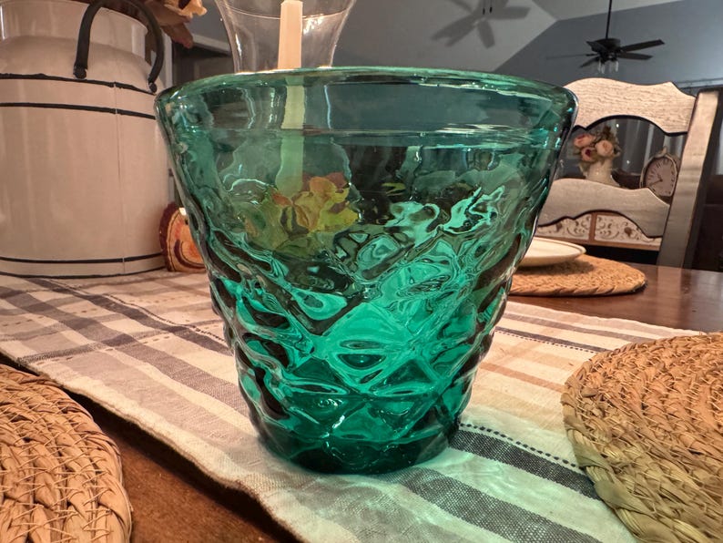 Rare Vintage Blenko Glass - Green Diamond Pattern Bowl/vase - 1958 ...