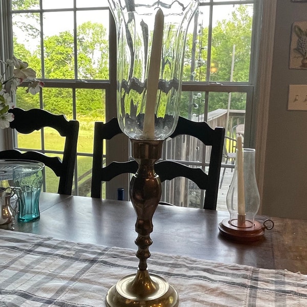 Large Solid Brass Candlestick Hurricane Lamp Solid Brass BEAUTIFUL table decor table centerpiece