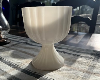 Vintage Milk Glass Pedastol Bowl  - Vintage Ribbed Pedestal Milk Glass Compote Candy Dish