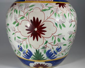 Large Floral Vase. Colorful Asian Vase. Vintage Chinese Style Tulip Vase.