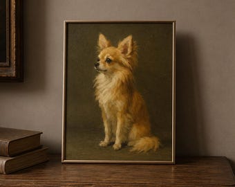 Long-Haired Chihuahua Original Oil Painting Print Small Dog Lover Moody Portrait Pet Fine Art Handmade Animal Wall Art Home Decor