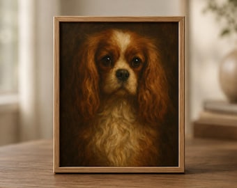 Cavalier King Charles Spaniel Oil Painting Print Portrait Pet Fine Art Print Handmade Animal Dog Lover Wall Art Home Decor