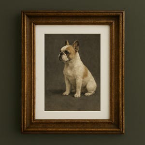 French Bulldog Oil Painting Print, Moody Dog Wall Art, Vintage Pet Portrait, Neutral Rustic Decor, Frenchie Artwork Gift for Dog Lover