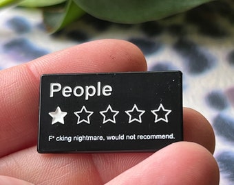 do not recommend people one star black and white enamel pinback button