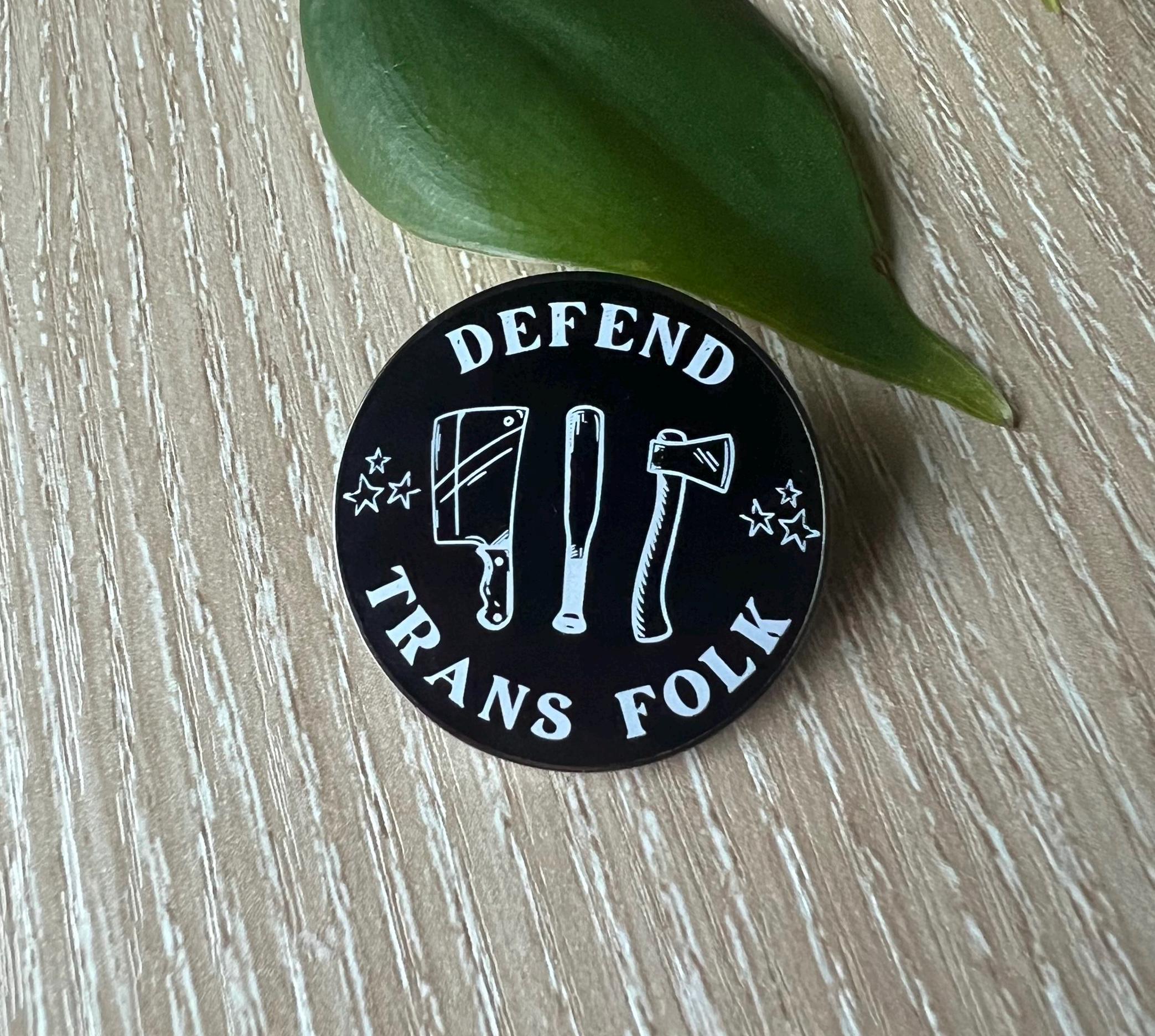 Defended Button Round Black and White Pinback Button