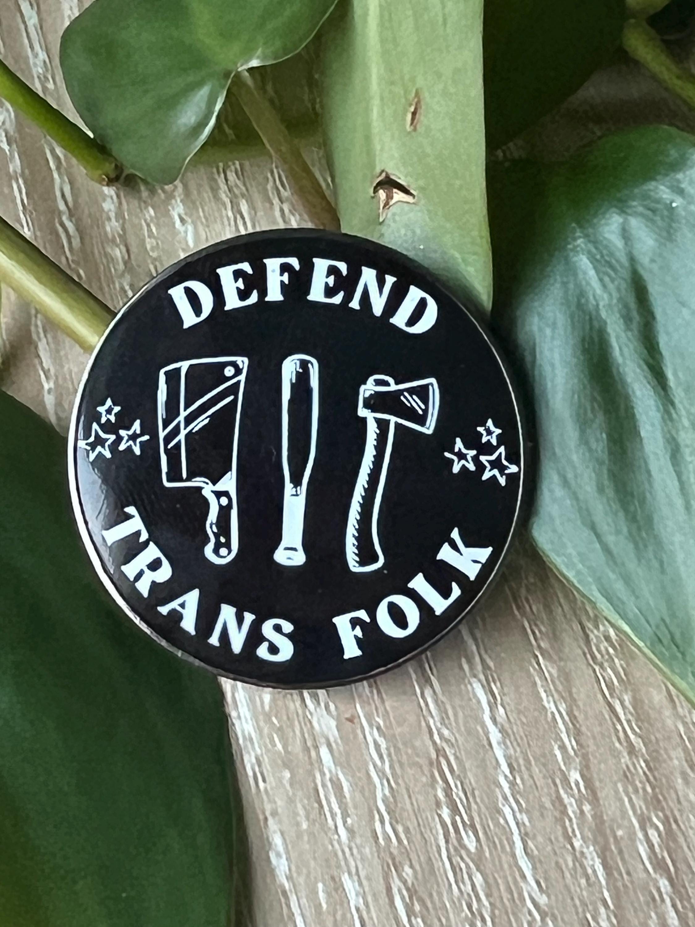 Defended Button Round Black and White Pinback Button