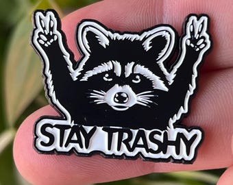 stay trashy enamel pin black and white raccoon pins punk badges animal pinbackbutton