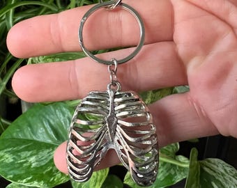 Ribcage Keychain: Gothic Halloween Anatomical Keyring