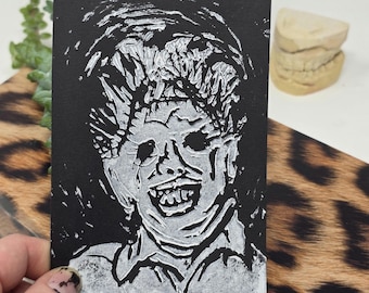 Leatherface Linoprint: Texas Chainsaw Massacre Horror Art (5x7)
