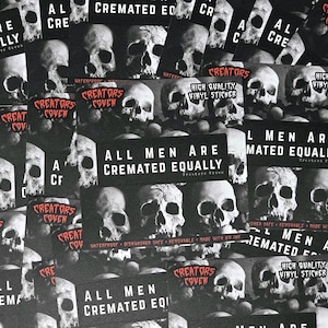all men are cremated equally black and white rectangle vinyl sticker