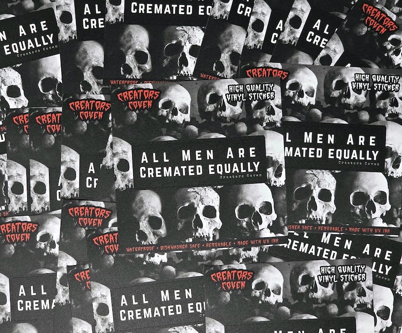 all men are cremated equally black and white rectangle vinyl sticker