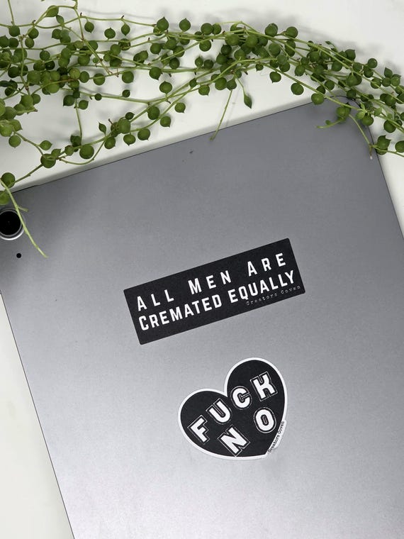 goth stickers gothic laptop decals All Men Are Cremated Equally black and white rectangle vinyl sticker uv ink waterproof dishwasher safe